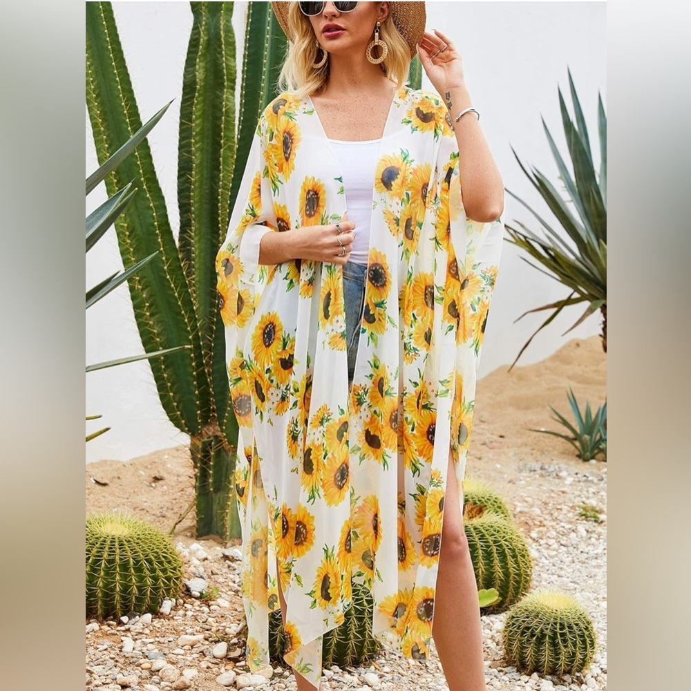 Long Floral Cardigan Kimono - Sheer